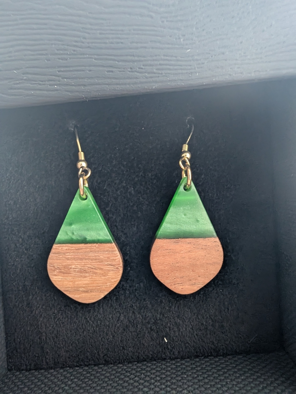 Green and Brown Teardrop Wood Earrings